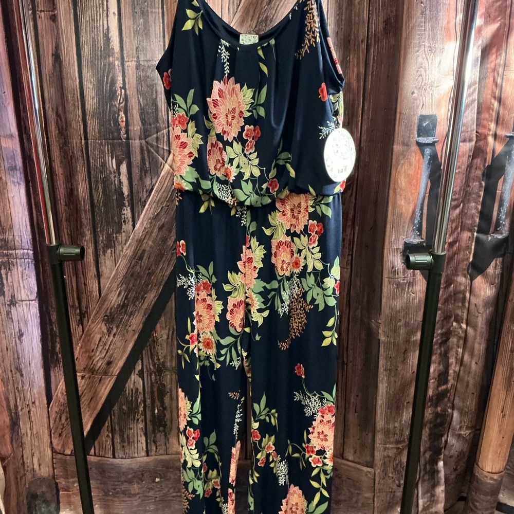 NAIF Navy Floral Jumpsuit with Pink & Green Blooms